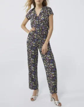 Combinaison pantalon noire imprimé maxi fleurs Femme