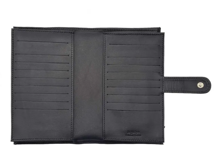 Compagnon "Luxe" en cuir noir - double avec patte - PM-027-01
