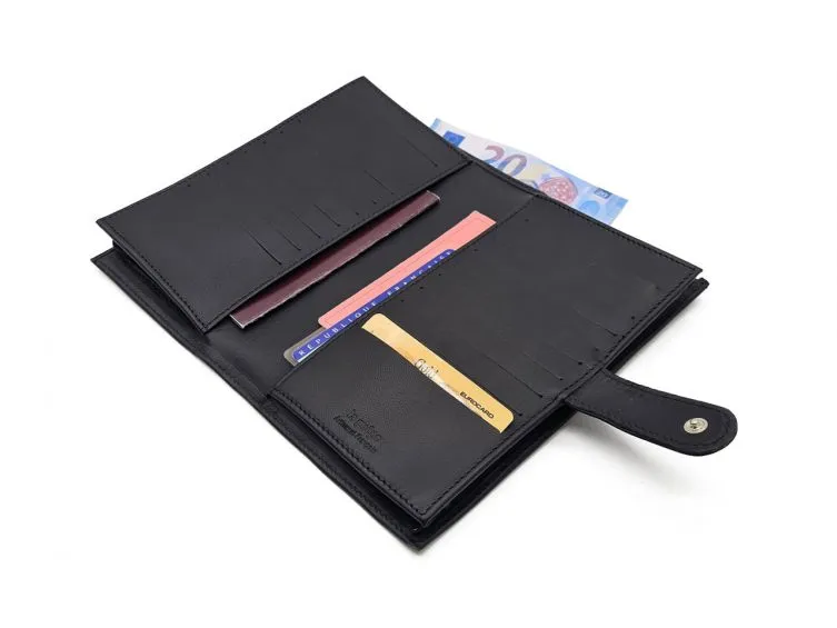 Compagnon "Luxe" en cuir noir - double avec patte - PM-027-01