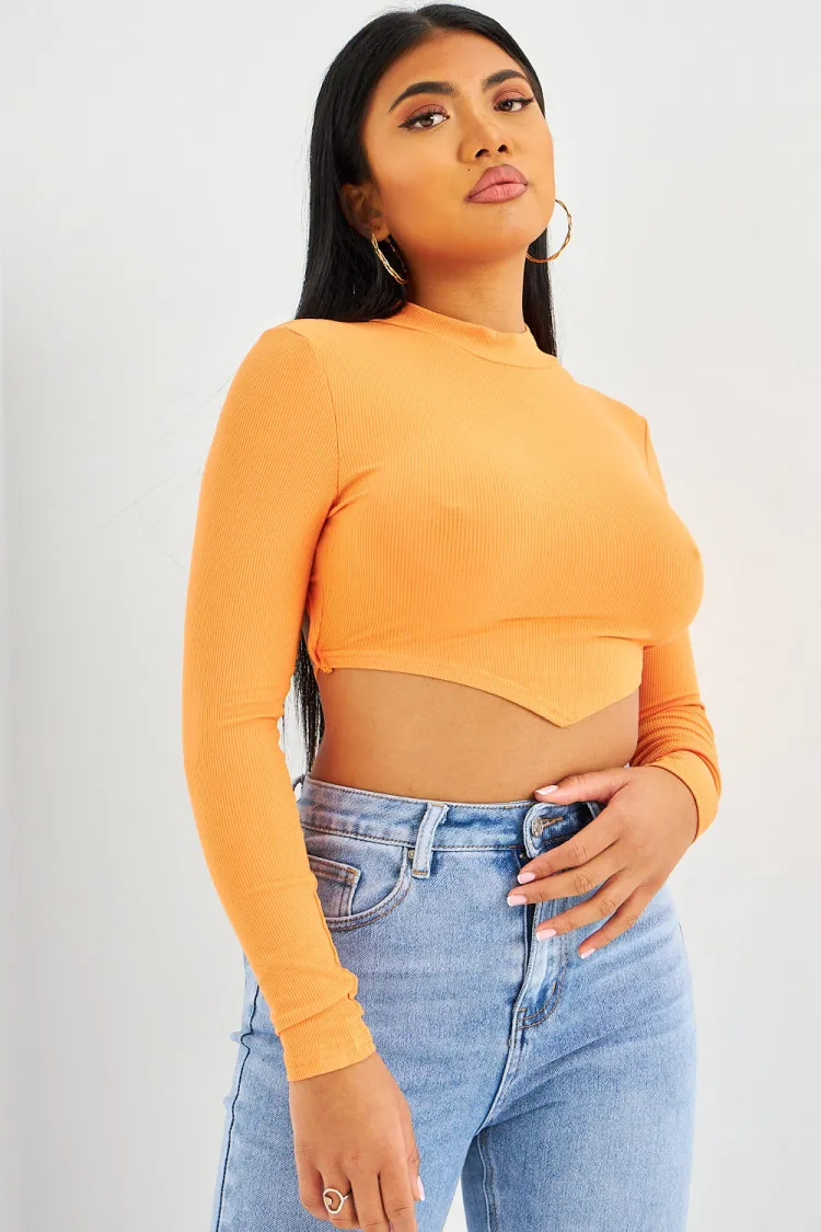 Crop top orange dos nu à lacets