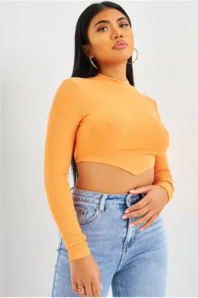 Crop top orange dos nu à lacets