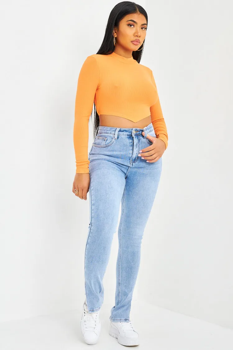 Crop top orange dos nu à lacets