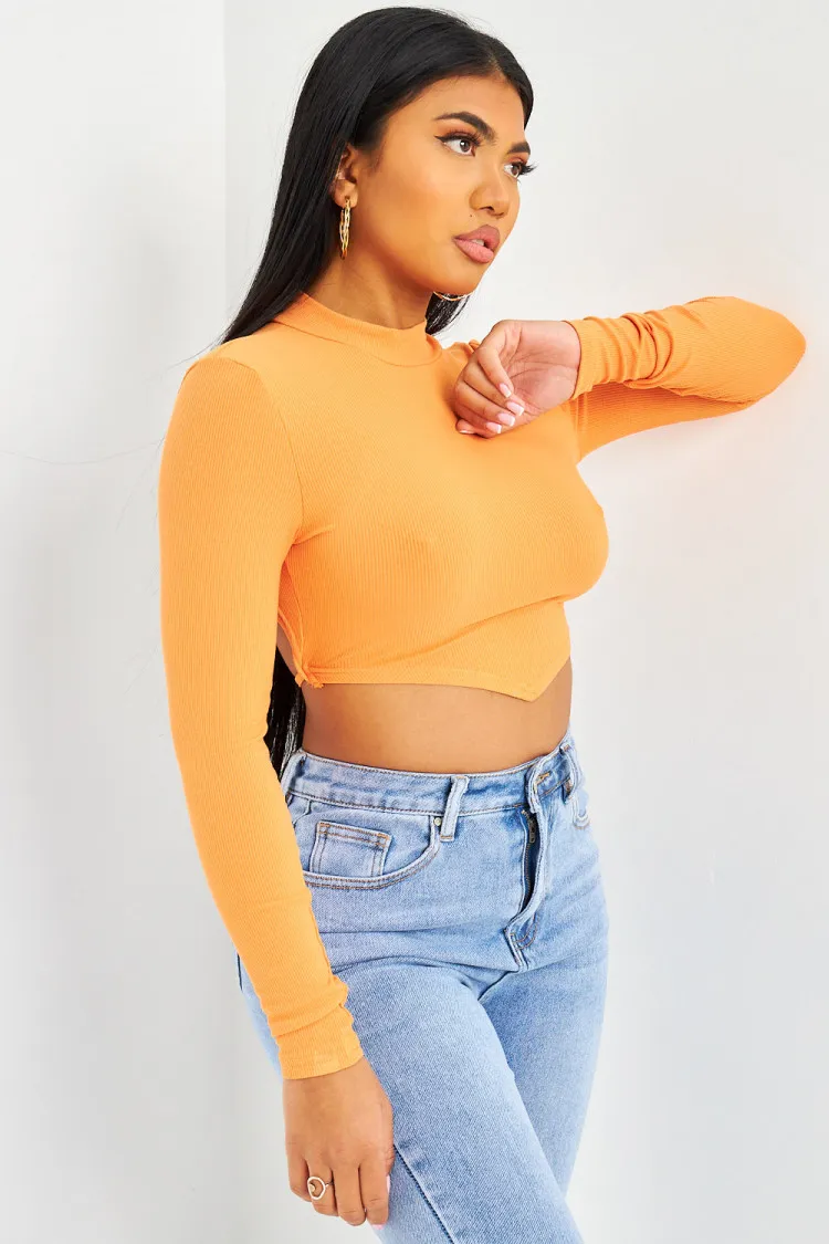 Crop top orange dos nu à lacets