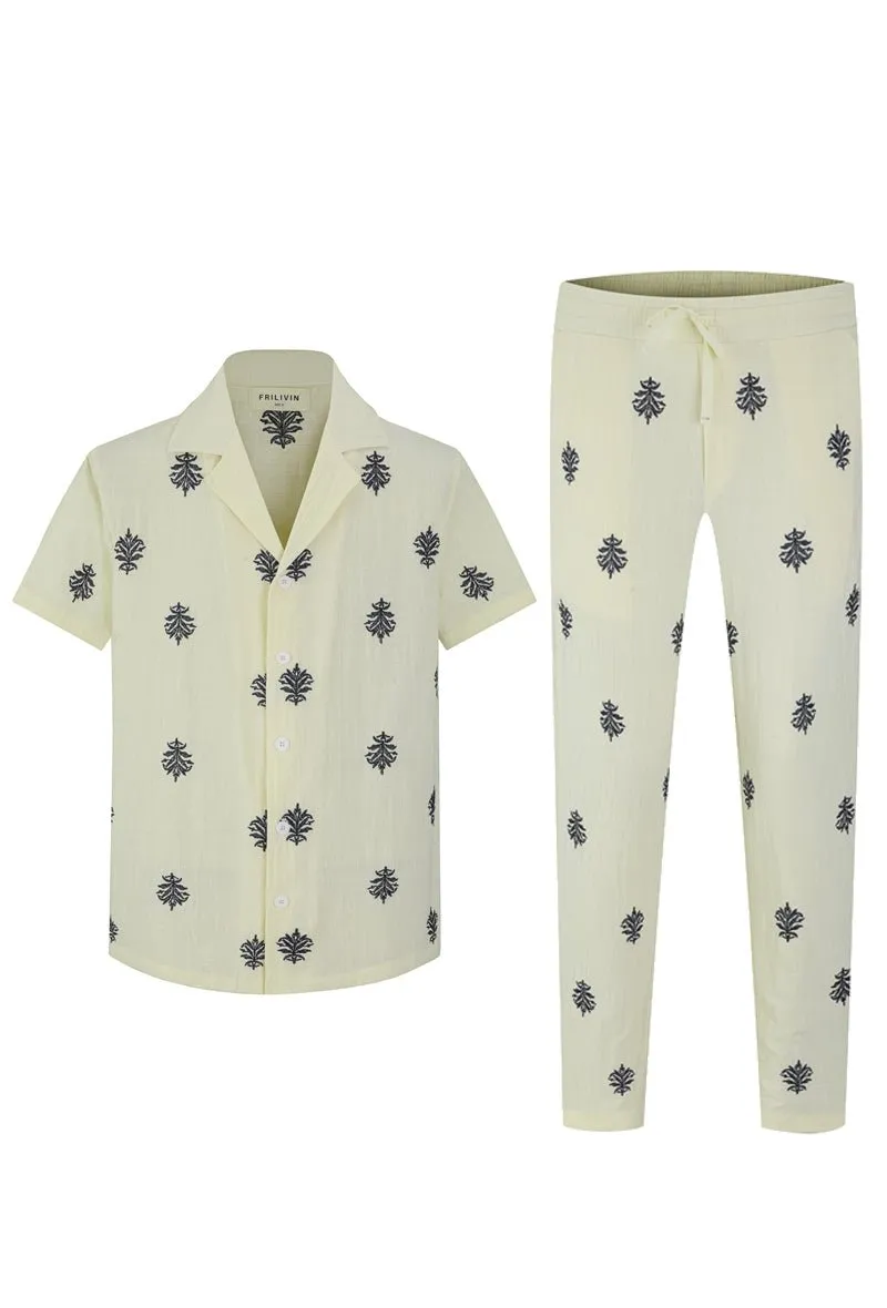 Ensemble chemise pantalon décontractée à motifs