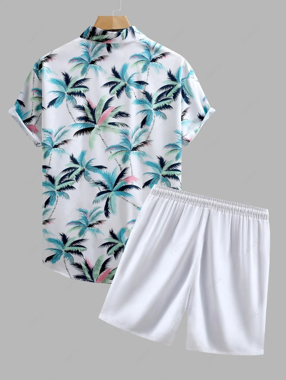 Ensemble De Chemise Décontractée Cocotier Tropical Imprimé à Manches Courtes Et De Short - Multi-a Xxl