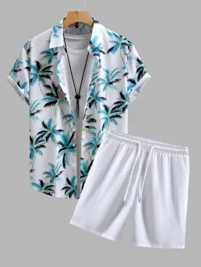 Ensemble De Chemise Décontractée Cocotier Tropical Imprimé à Manches Courtes Et De Short - Multi-a Xxl