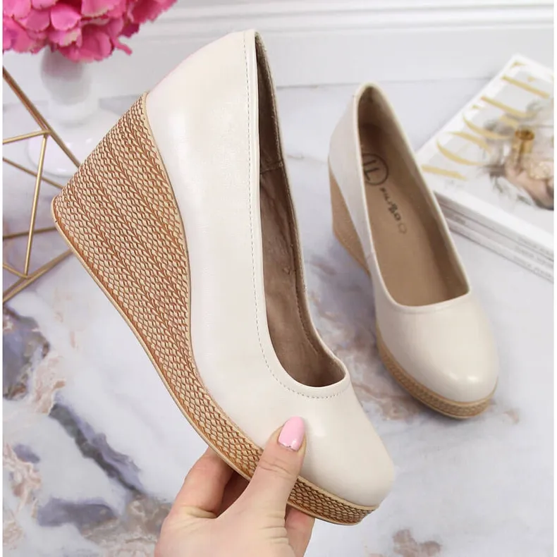 Escarpins compensés en cuir beige Filippo DP3521