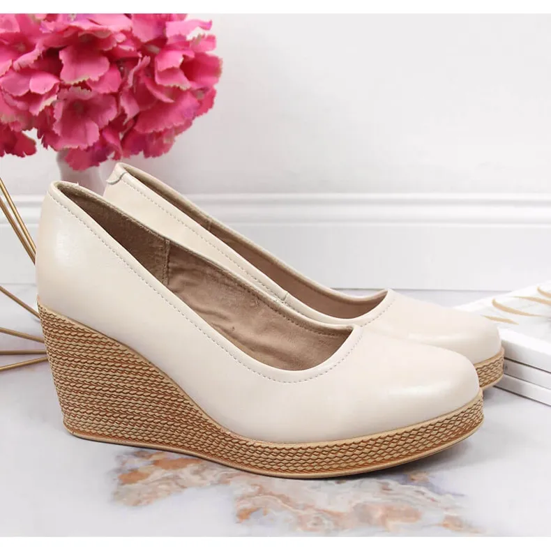 Escarpins compensés en cuir beige Filippo DP3521