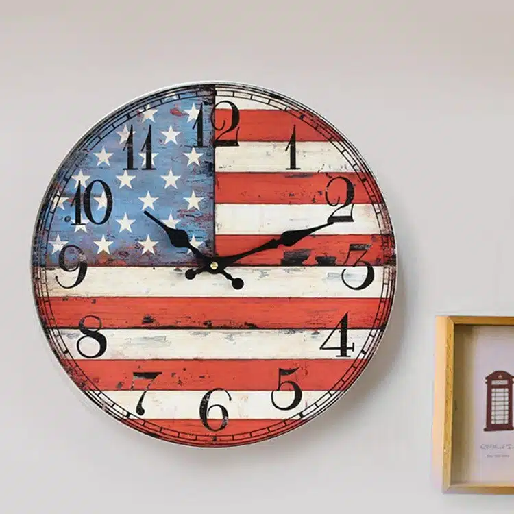 Horloge murale drapeau américain en bois style rétro • Vintage Univers