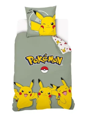 Housse de couette Pikachu Pokémon 140x200 cm - 100% Coton - Vert Sauge - Vert