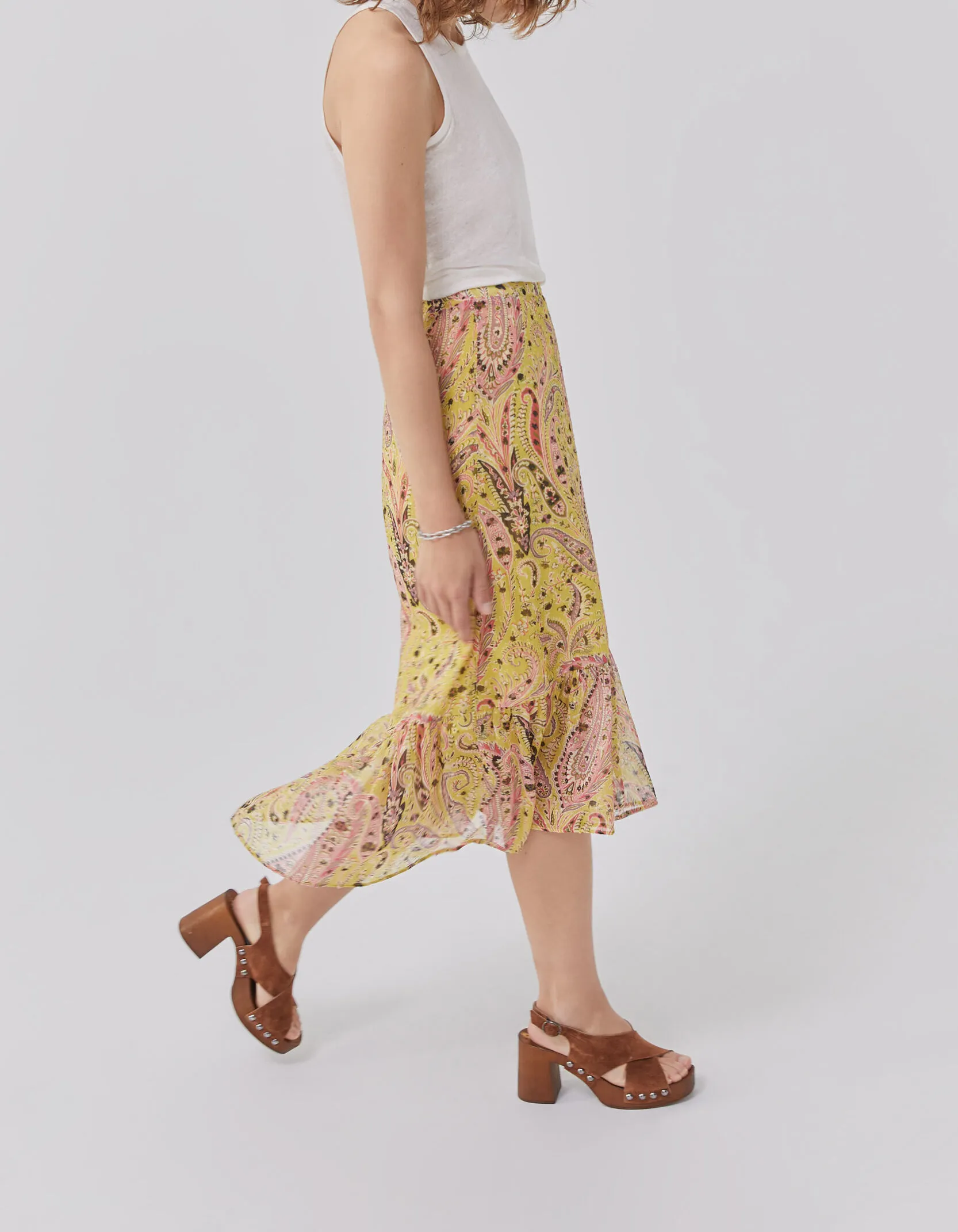 Jupe midi asymétrique jaune summer cachemire Femme