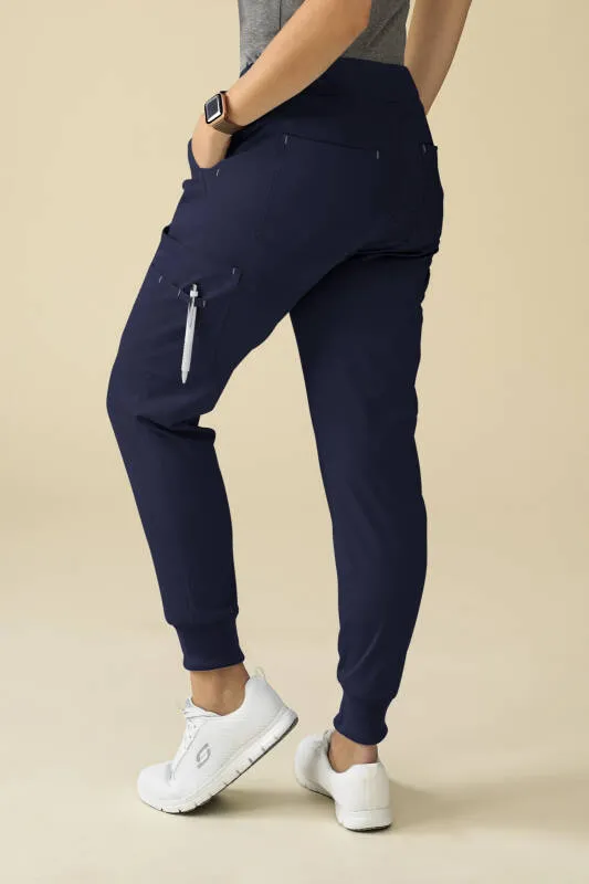 KAERE Pantalon Femme - avec poches cargo et ourlets côtelés Taille courte bleu navy