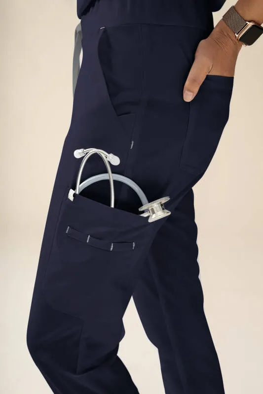 KAERE Pantalon Femme - avec poches cargo et ourlets côtelés Taille courte bleu navy