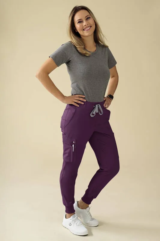 KAERE Pantalon Femme - avec poches cargo et ourlets côtelés Taille courte prune