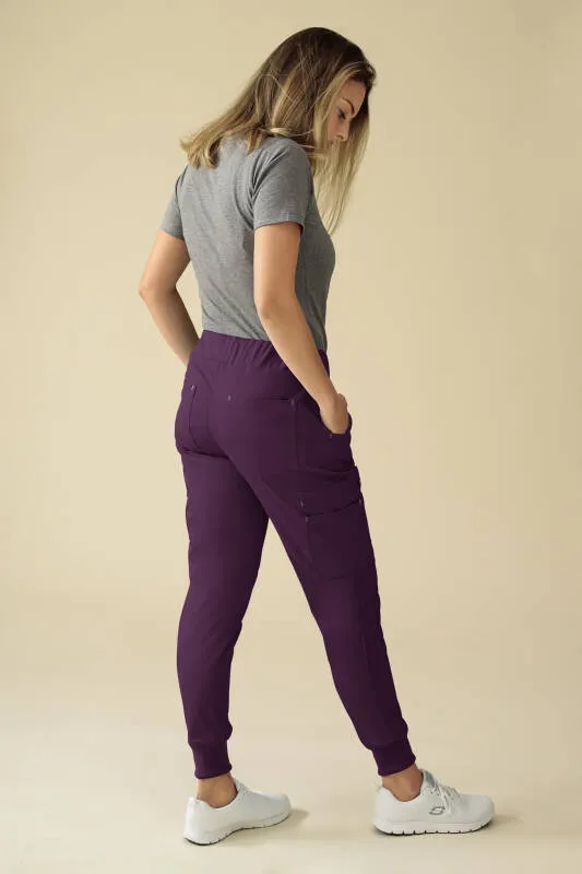 KAERE Pantalon Femme - avec poches cargo et ourlets côtelés Taille courte prune