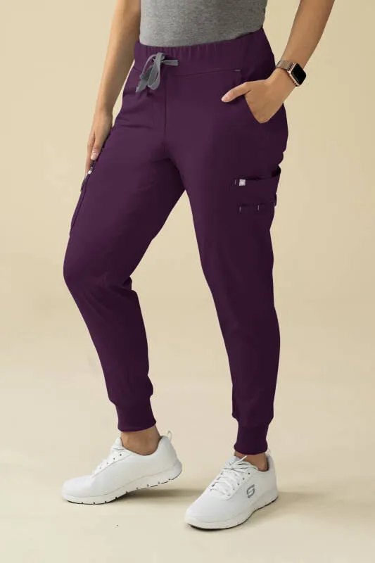 KAERE Pantalon Femme - avec poches cargo et ourlets côtelés Taille courte prune