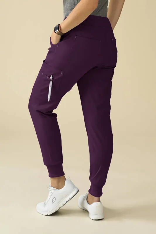 KAERE Pantalon Femme - avec poches cargo et ourlets côtelés Taille courte prune