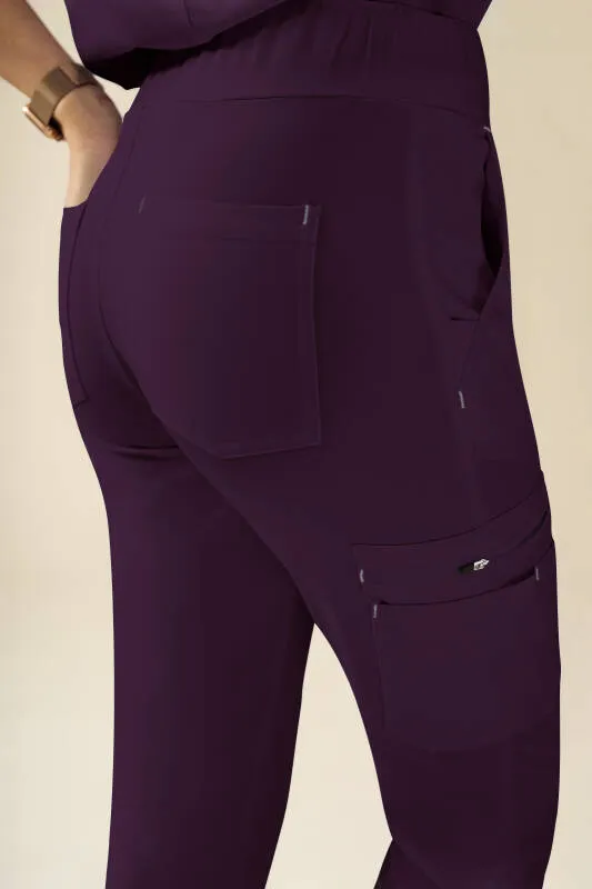 KAERE Pantalon Femme - avec poches cargo et ourlets côtelés Taille courte prune