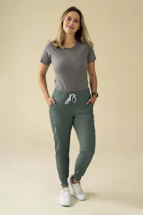 KAERE Pantalon Femme - avec poches cargo et ourlets côtelés Taille courte vert foncé