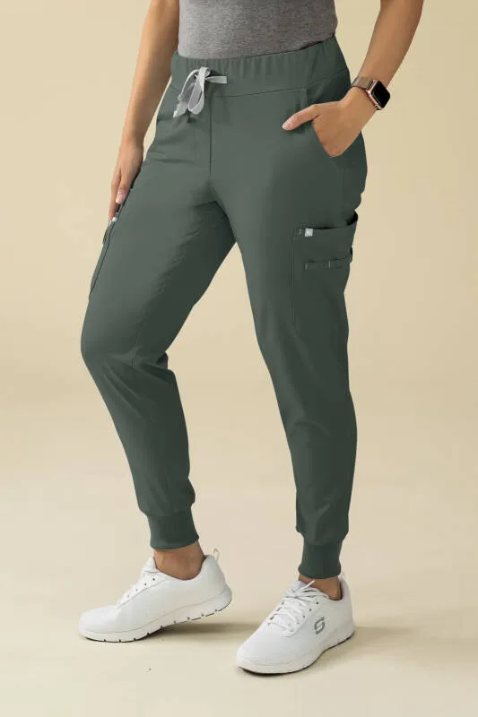 KAERE Pantalon Femme - avec poches cargo et ourlets côtelés Taille courte vert foncé