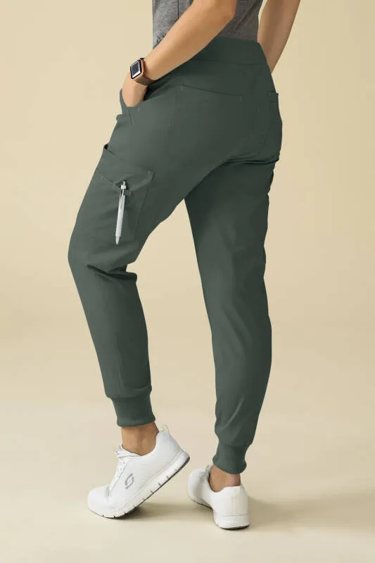 KAERE Pantalon Femme - avec poches cargo et ourlets côtelés Taille courte vert foncé