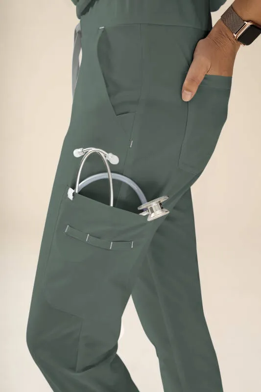 KAERE Pantalon Femme - avec poches cargo et ourlets côtelés Taille courte vert foncé