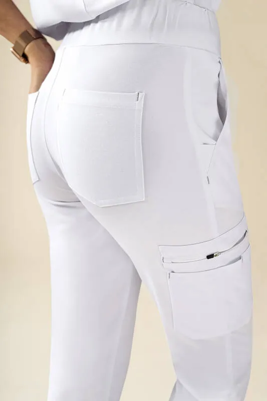 KAERE Pantalon Femme - avec poches cargo Taille courte blanc