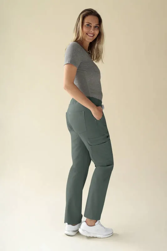 KAERE Pantalon Femme - avec poches cargo Taille courte vert foncé