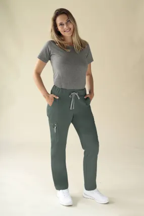 KAERE Pantalon Femme - avec poches cargo Taille courte vert foncé