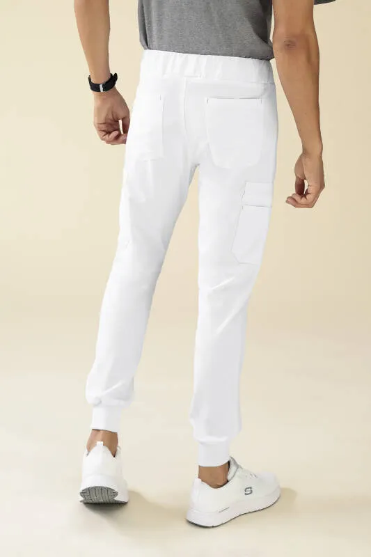 KAERE Pantalon Homme - avec poches cargo et ourlets côtelés blanc