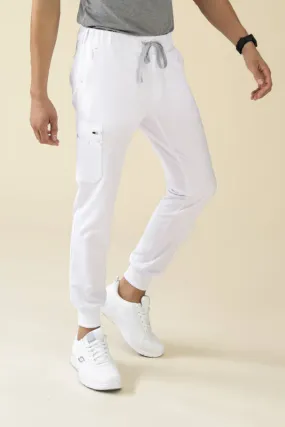 KAERE Pantalon Homme - avec poches cargo et ourlets côtelés blanc