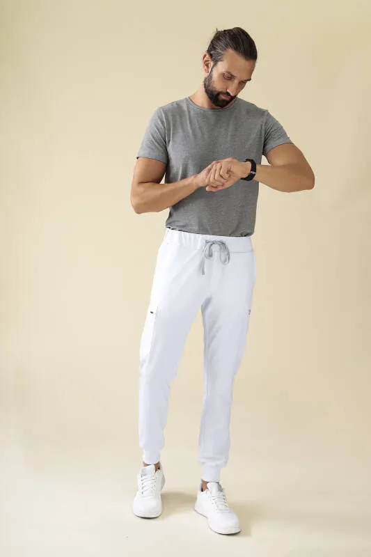 KAERE Pantalon Homme - avec poches cargo et ourlets côtelés blanc