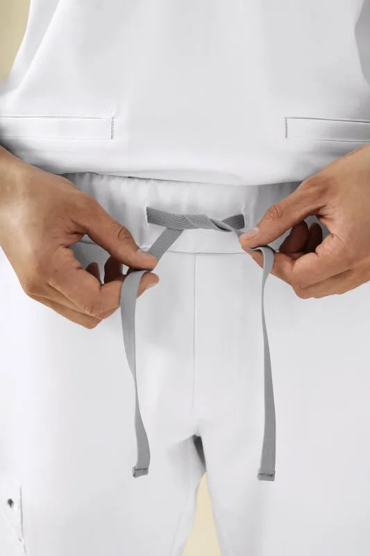 KAERE Pantalon Homme - avec poches cargo et ourlets côtelés blanc