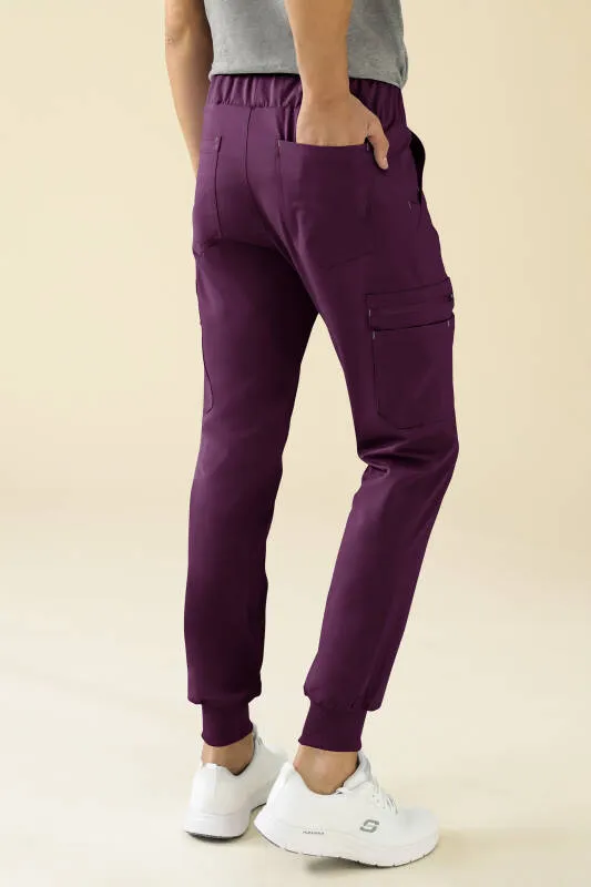 KAERE Pantalon Homme - avec poches cargo et ourlets côtelés prune