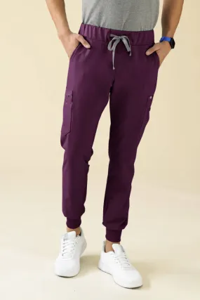 KAERE Pantalon Homme - avec poches cargo et ourlets côtelés prune