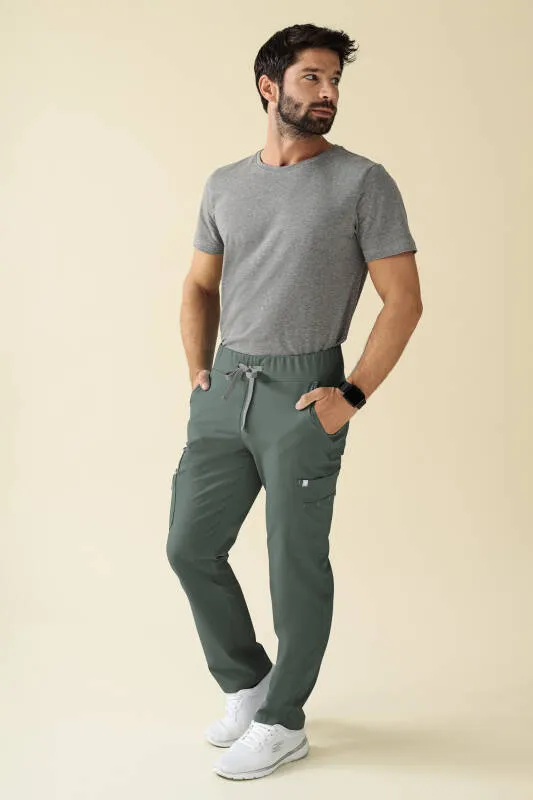 KAERE Pantalon Homme - avec poches cargo Taille courte vert foncé