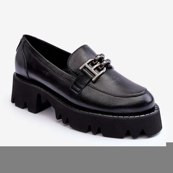 Laura Messi Mocassins en cuir avec décoration pour femme, noir Lyndani le noir