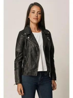 Lee Cooper - Veste manches longues cuir regular fit BERENICE - Noir