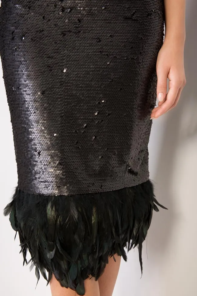 LOOMY Jupe en sequins avec insertions de plumes