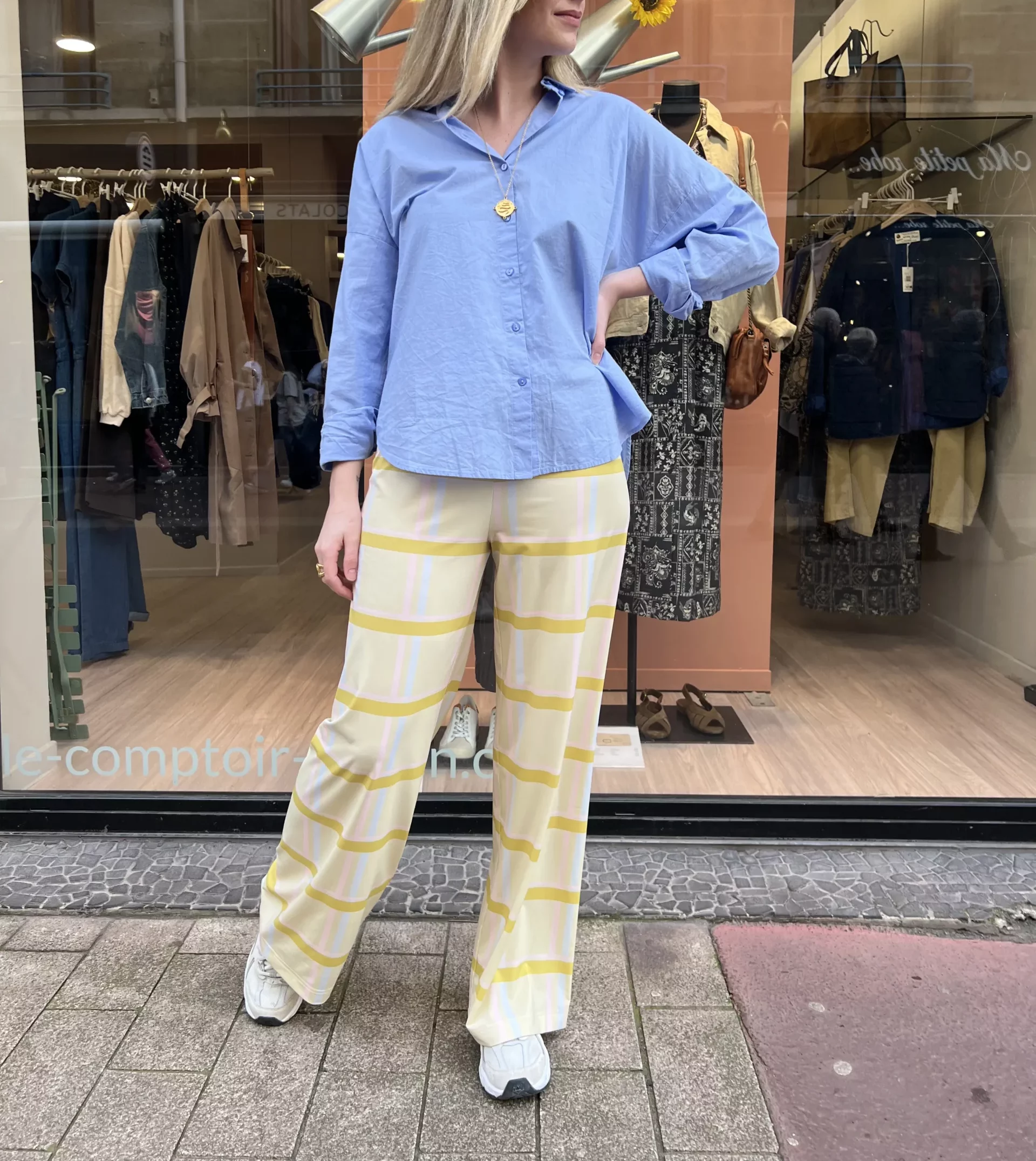 MARAIS PARIS PAMELLA Pantalon Femme à Carreaux Jaune