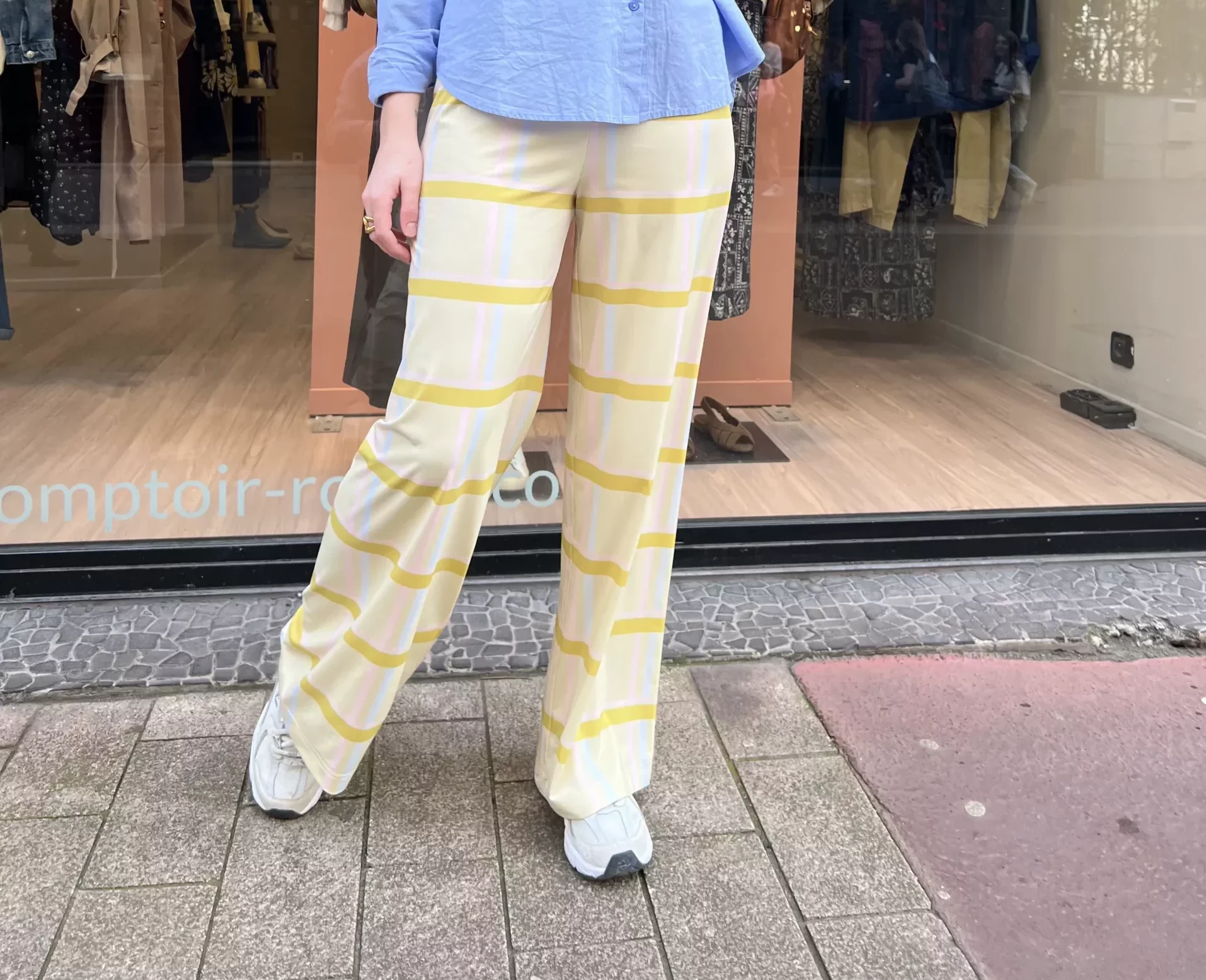 MARAIS PARIS PAMELLA Pantalon Femme à Carreaux Jaune