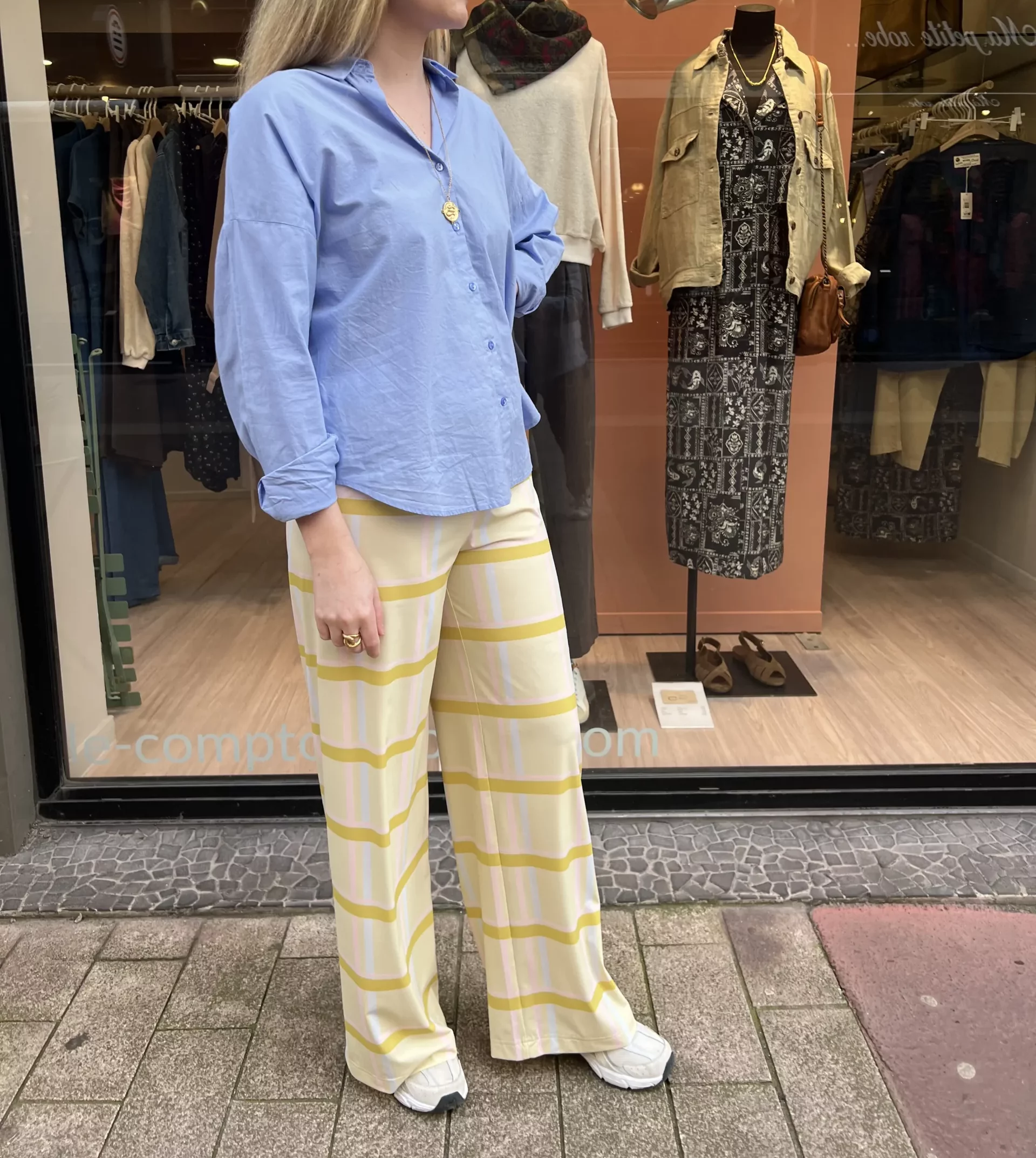 MARAIS PARIS PAMELLA Pantalon Femme à Carreaux Jaune