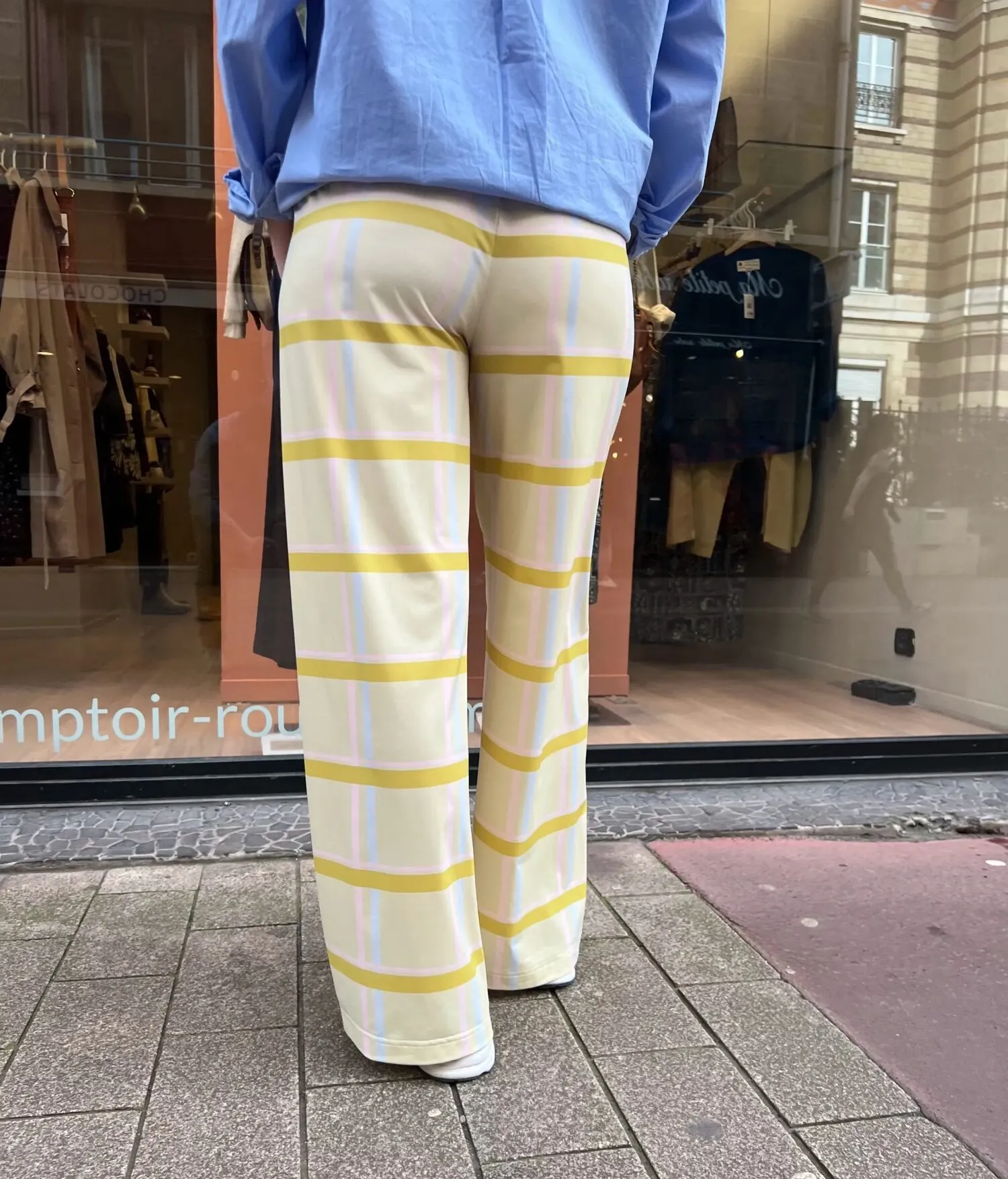 MARAIS PARIS PAMELLA Pantalon Femme à Carreaux Jaune