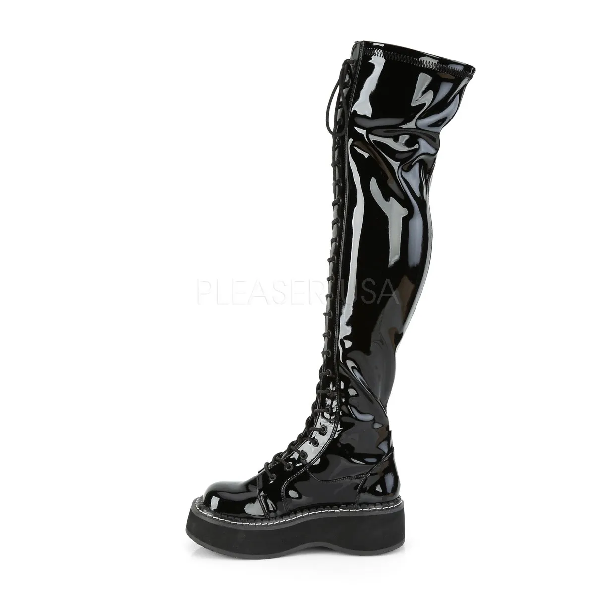 Noir Verni 5 cm EMILY-375 bottes cuissardes à lacets