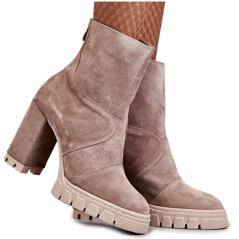 PA2 Bottines En Daim À Talons Hauts Beige Elia