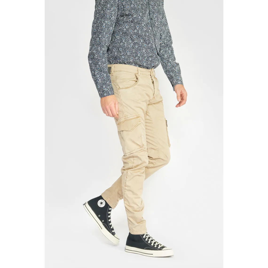 Pantalon Cargo Alban beige blanc en coton Le Temps des Cerises - Pantalon Homme sur MenCorner