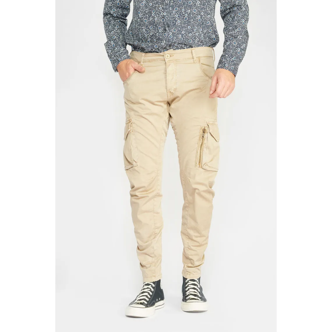 Pantalon Cargo Alban beige blanc en coton Le Temps des Cerises - Pantalon Homme sur MenCorner