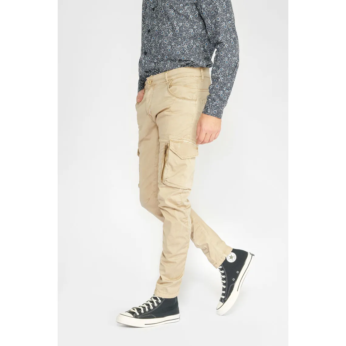 Pantalon Cargo Alban beige blanc en coton Le Temps des Cerises - Pantalon Homme sur MenCorner