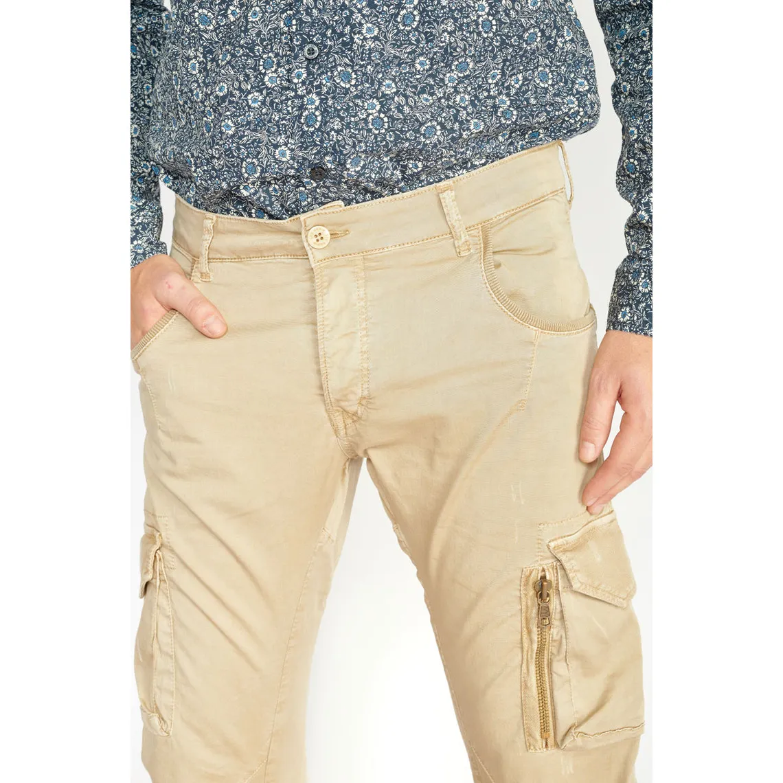 Pantalon Cargo Alban beige blanc en coton Le Temps des Cerises - Pantalon Homme sur MenCorner