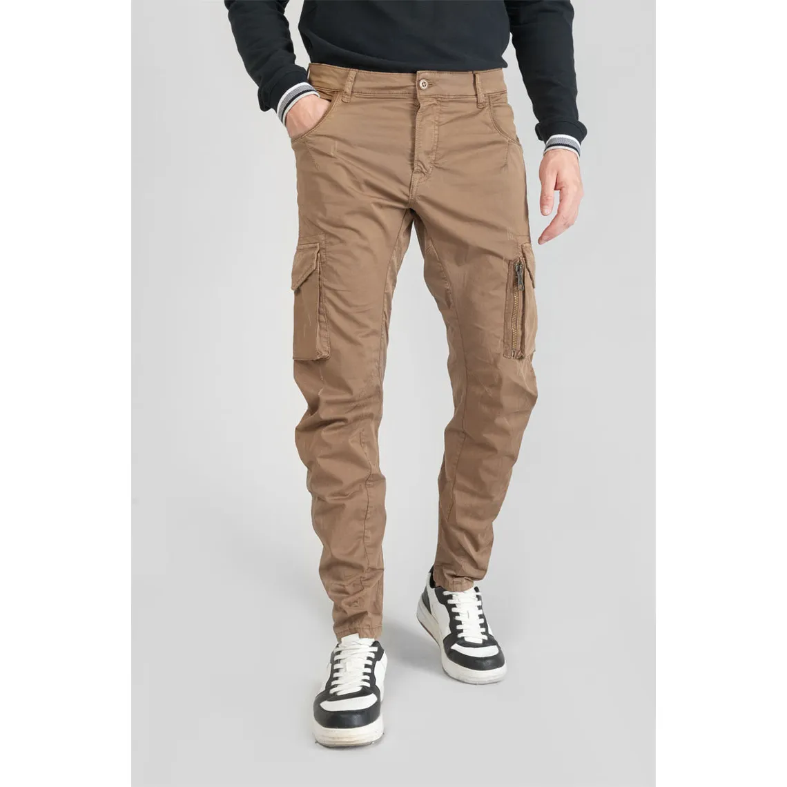 Pantalon Cargo Alban marron blanc en coton Le Temps des Cerises - Pantalon Homme sur MenCorner